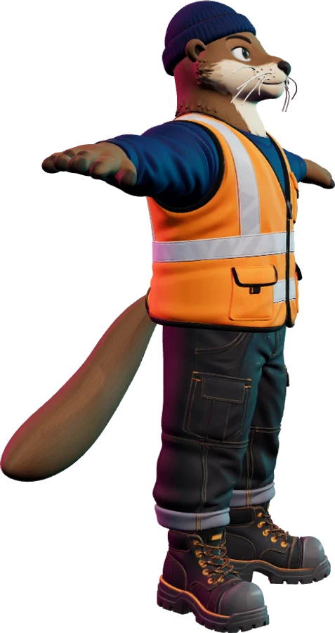 Anchor, an otter in a hi-vis vest and beanie